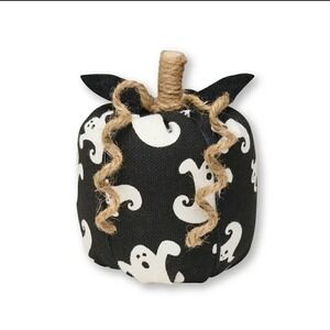 Primitive PUMPKIN Halloween Black & White GHOST Fabric Wood Stem 3x3"